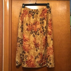 Tan, brown and orange print skirt